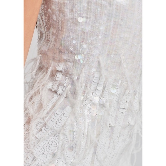 NWT‎ RETROFETE Hand Stitched Sequin Ostrich Feather Trim Strapless Mini Dress S - Picture 10 of 11